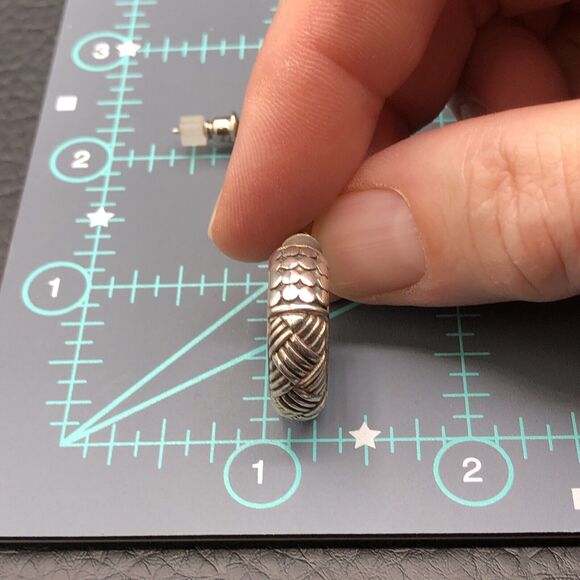 Sterling Silver Earrings Bali Indonesia Ornate Texture Small Hoops Marked AI 925 - Picture 6 of 7